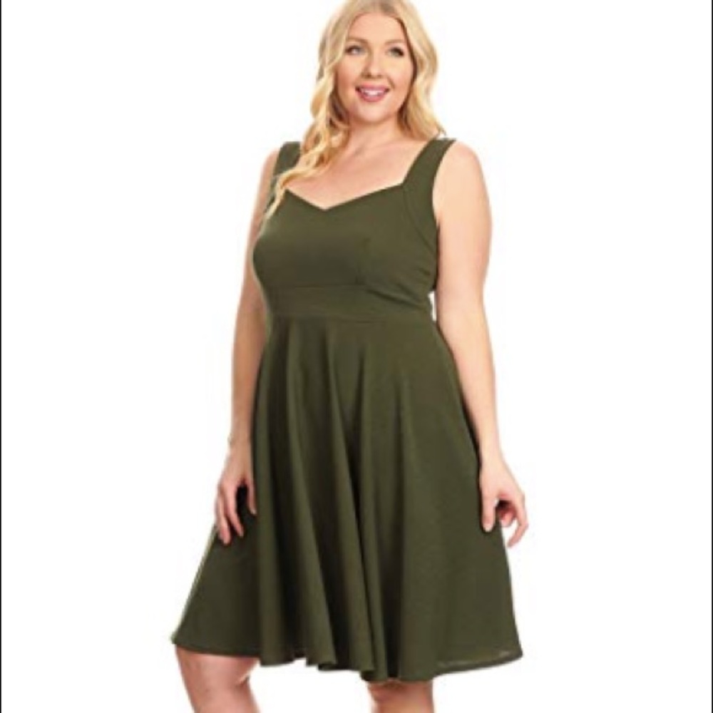 Olive green sleeveless fit & flare dress